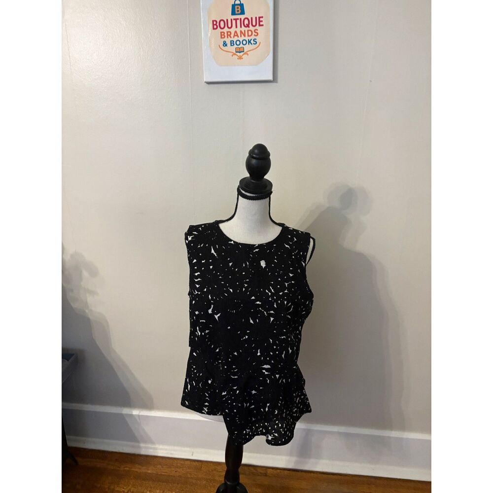 Ann Taylor Black Eyelet Sleeveless Peplum Top | Size M